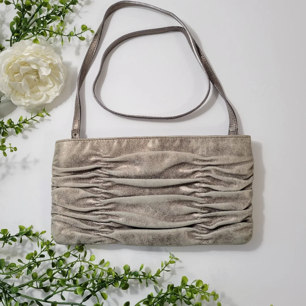 Michael Kors Webster metallic ruched leather clutch/shoulder bag NWOT